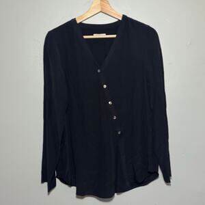Women's Size M 6397 Asymmetrical Black Button Up 100% Silk Blouse Made in USA